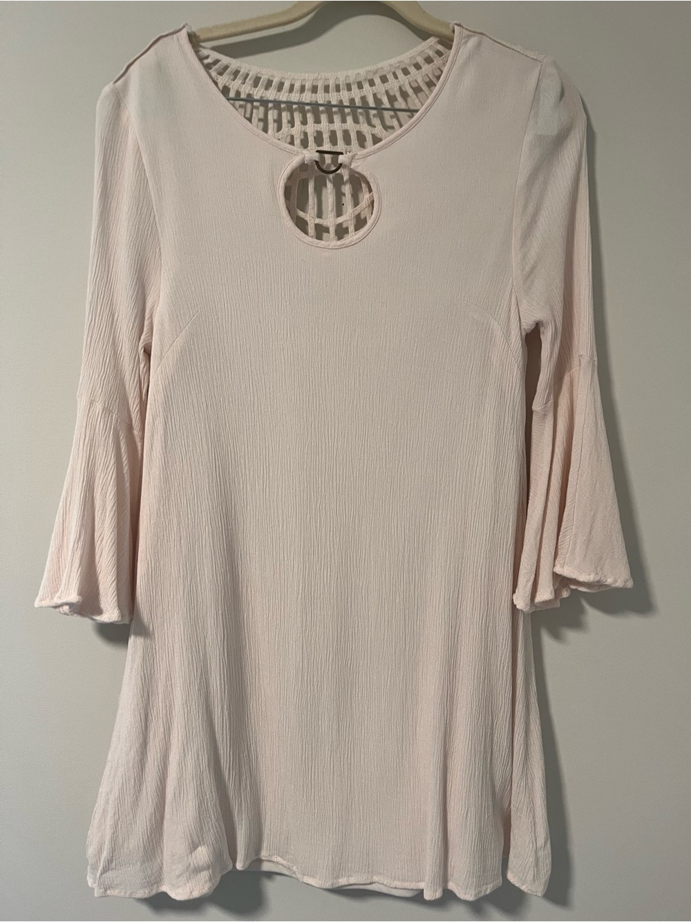 Entro Light Beige Keyhole Detail Mini Dress